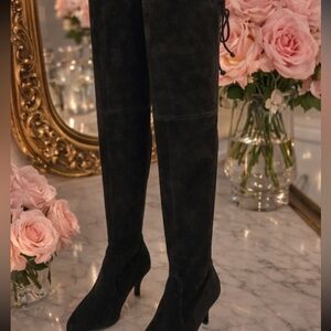 Stuart Weitzman Black Over-The-Knee Boots — Sleek Stretch Suede 9.5